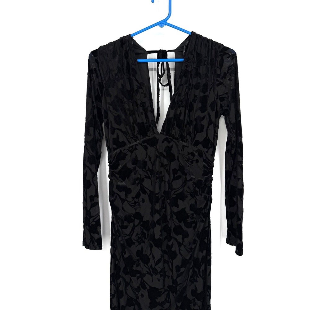 NWT Lulus Black Patricia Floral Burnout Velvet Long Sleeve Maxi Dress Bodycon M - Picture 9 of 14